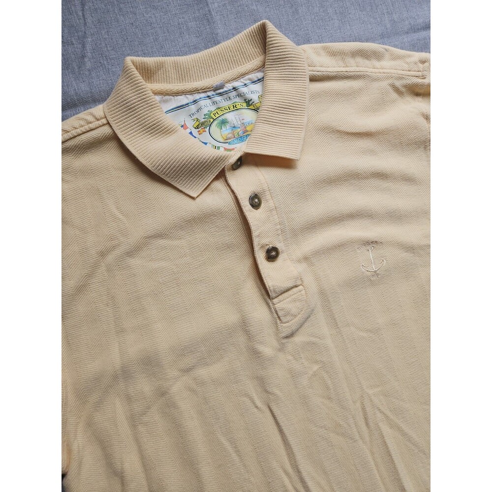 VTG Pussers Island Gear Polo Mens L Yellow Textured Tonal Arrow Stitching Cotton